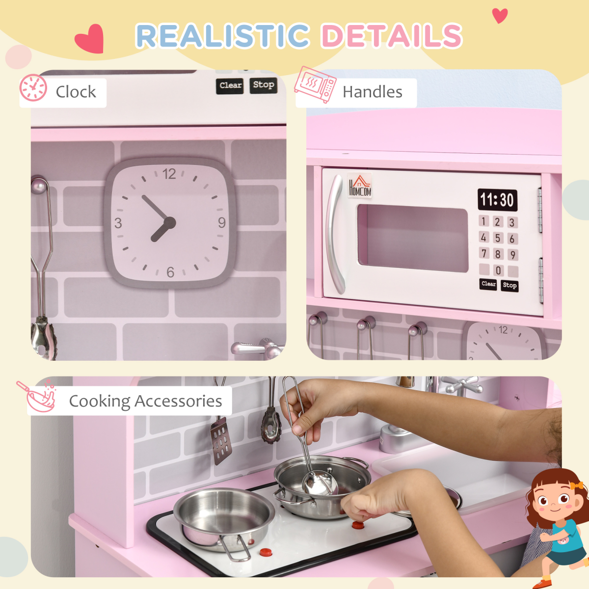 HOMCOM Kids Kitchen Set with Lights & Sounds (Ages 3–6)