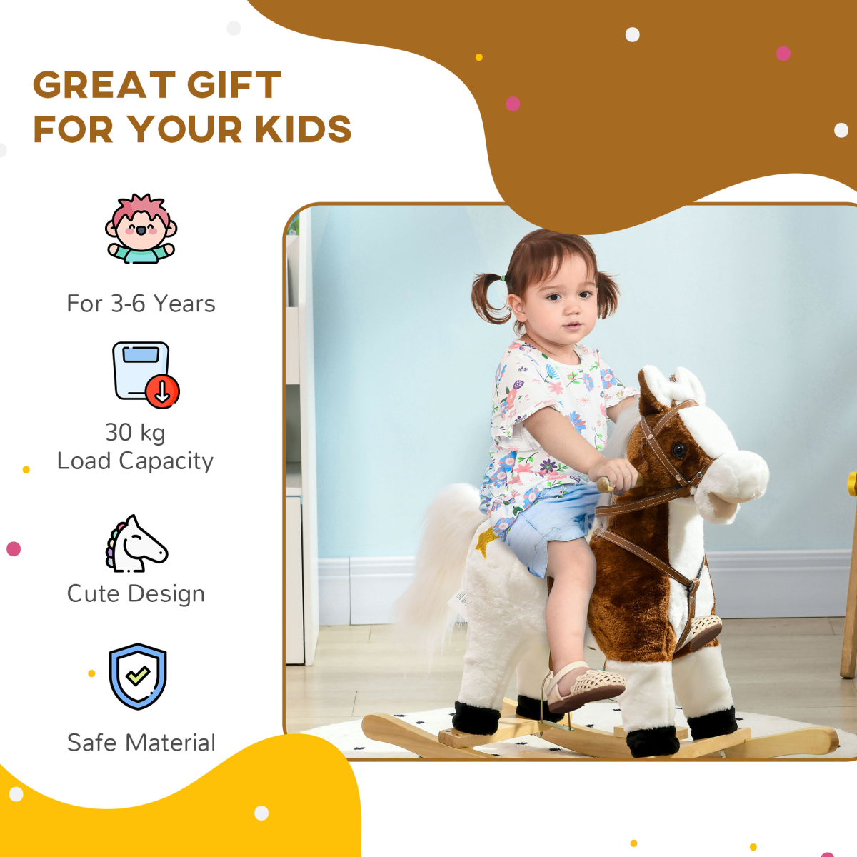 Cowboy Rocking Horse with Sounds – Brown (Ages 3–6)
