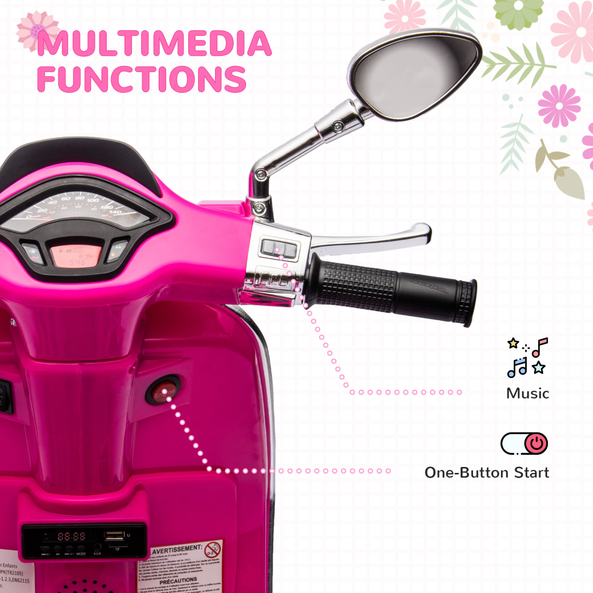 AIYAPLAY 12V Vespa Licensed Kids Ride-On Scooter ā Pink