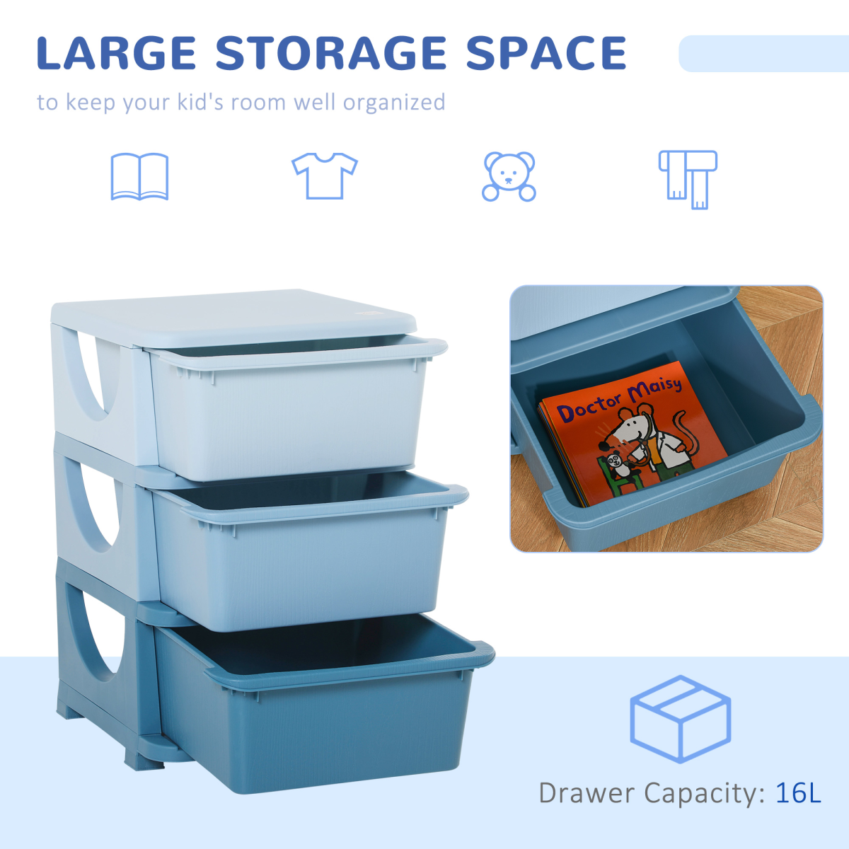 Kids 3-Drawer Plastic Storage Unit – Compact Toy & Clothes Organiser