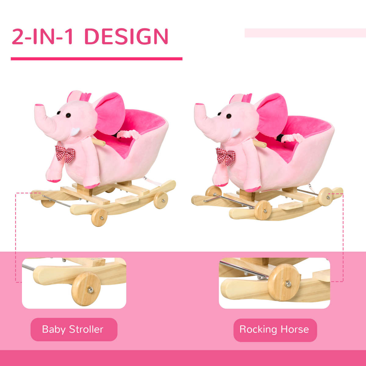 2-in-1 Kids Rocking Horse & Stroller – Elephant Design