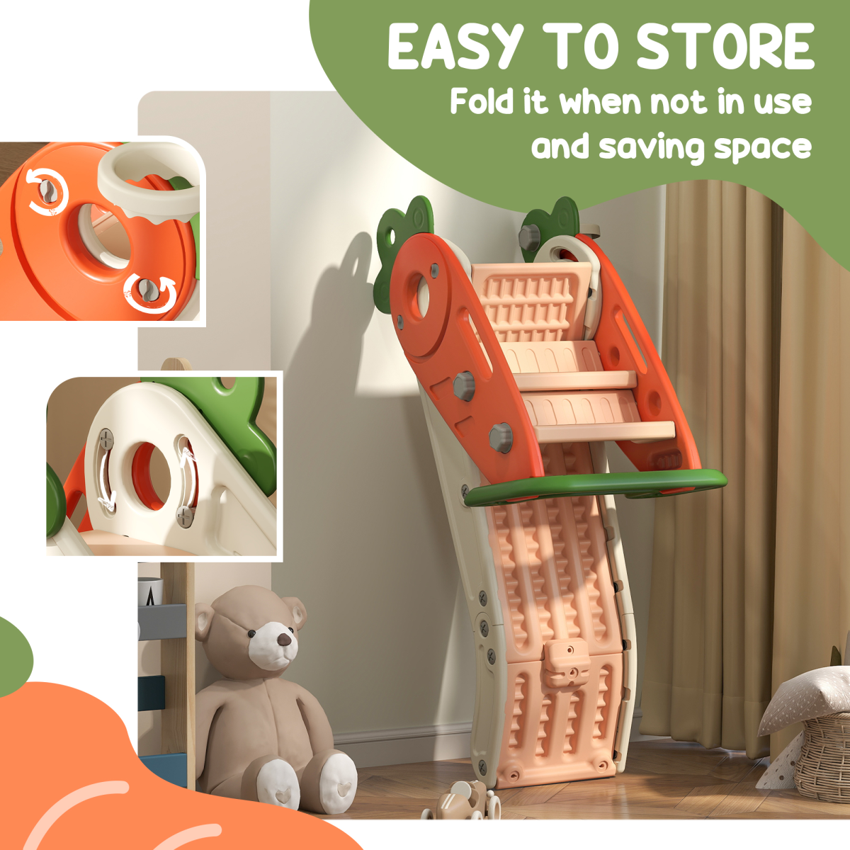 ๐ฅ Carrot-Themed Toddler Slide & Climber with Basketball Hoop โ Orange