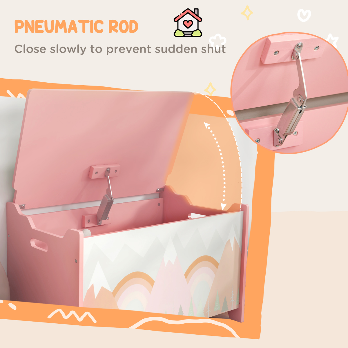 Kids Toy Box with Safety Hinge & Lid – Pink