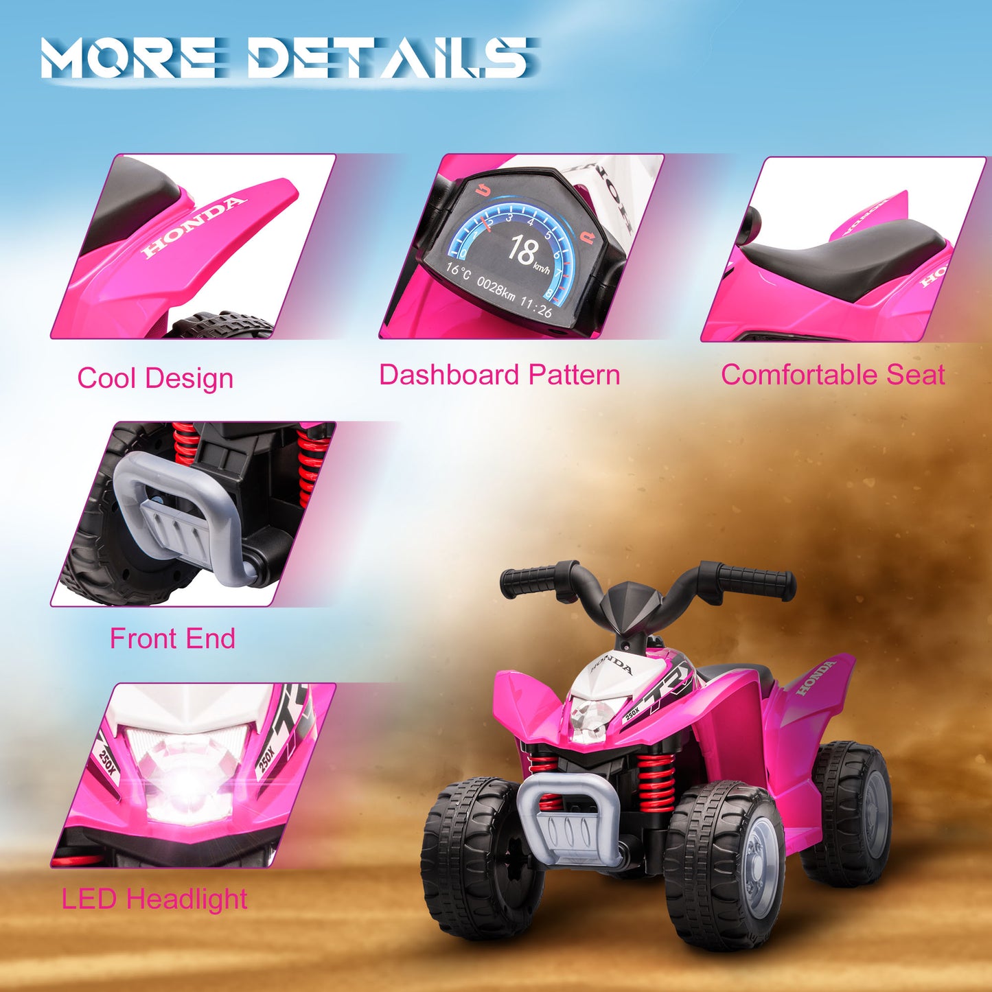 Honda Licensed Kids Electric Quad Bike – Pink (6V)