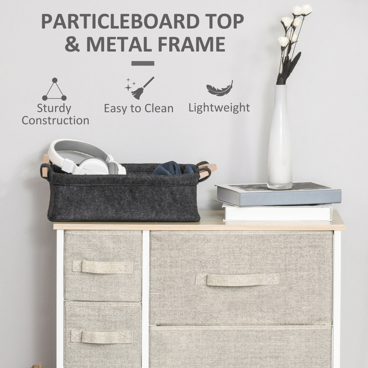 7-Drawer Storage Cabinet with Steel Frame & Flat Top – Grey