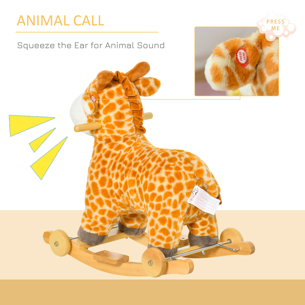 Kids 2-in-1 Giraffe Rocking Horse with Wheels & Sound – Wooden Frame Plush Ride-On Toy