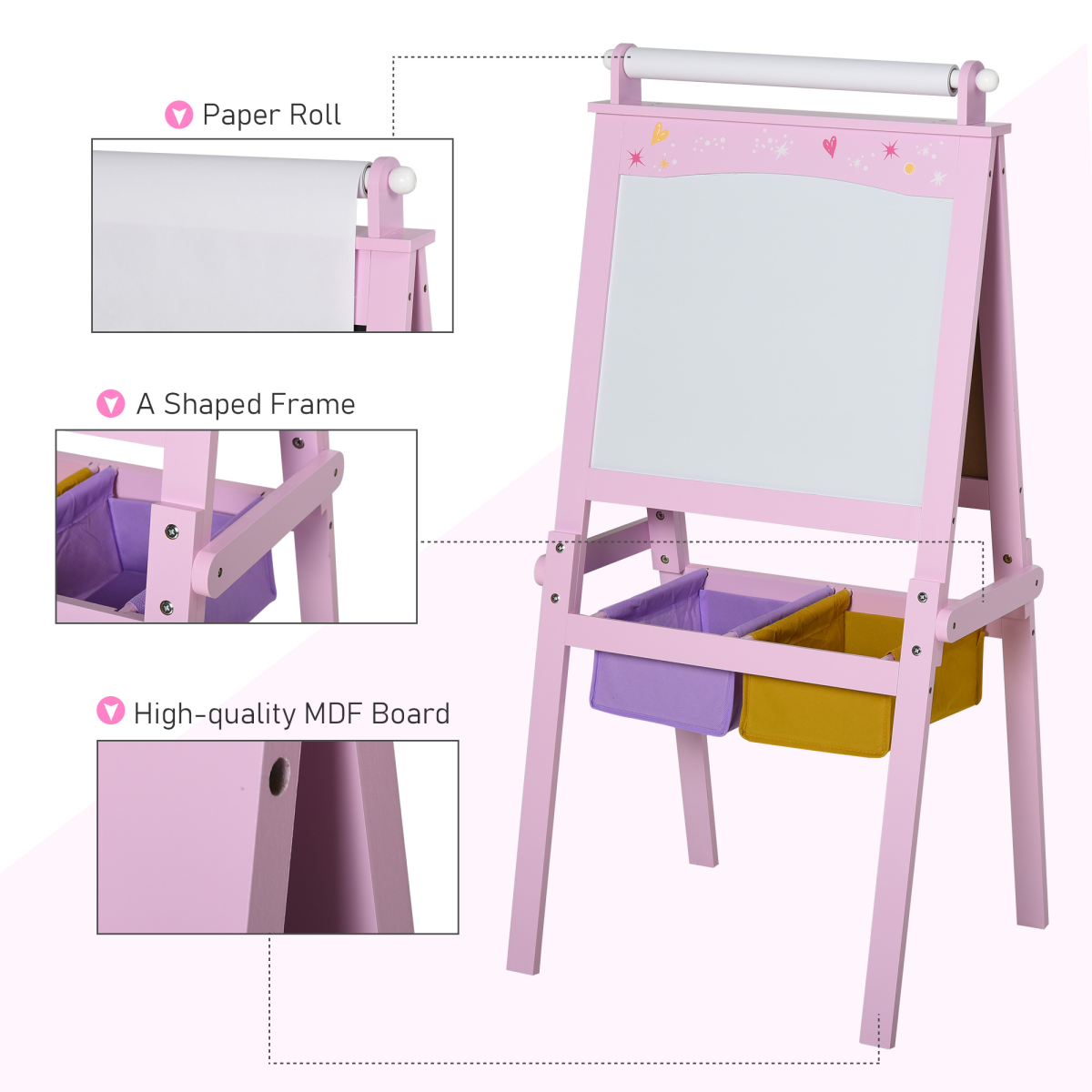 HOMCOM 3-in-1 Kids Art Easel with Whiteboard, Chalkboard & Paper Roll