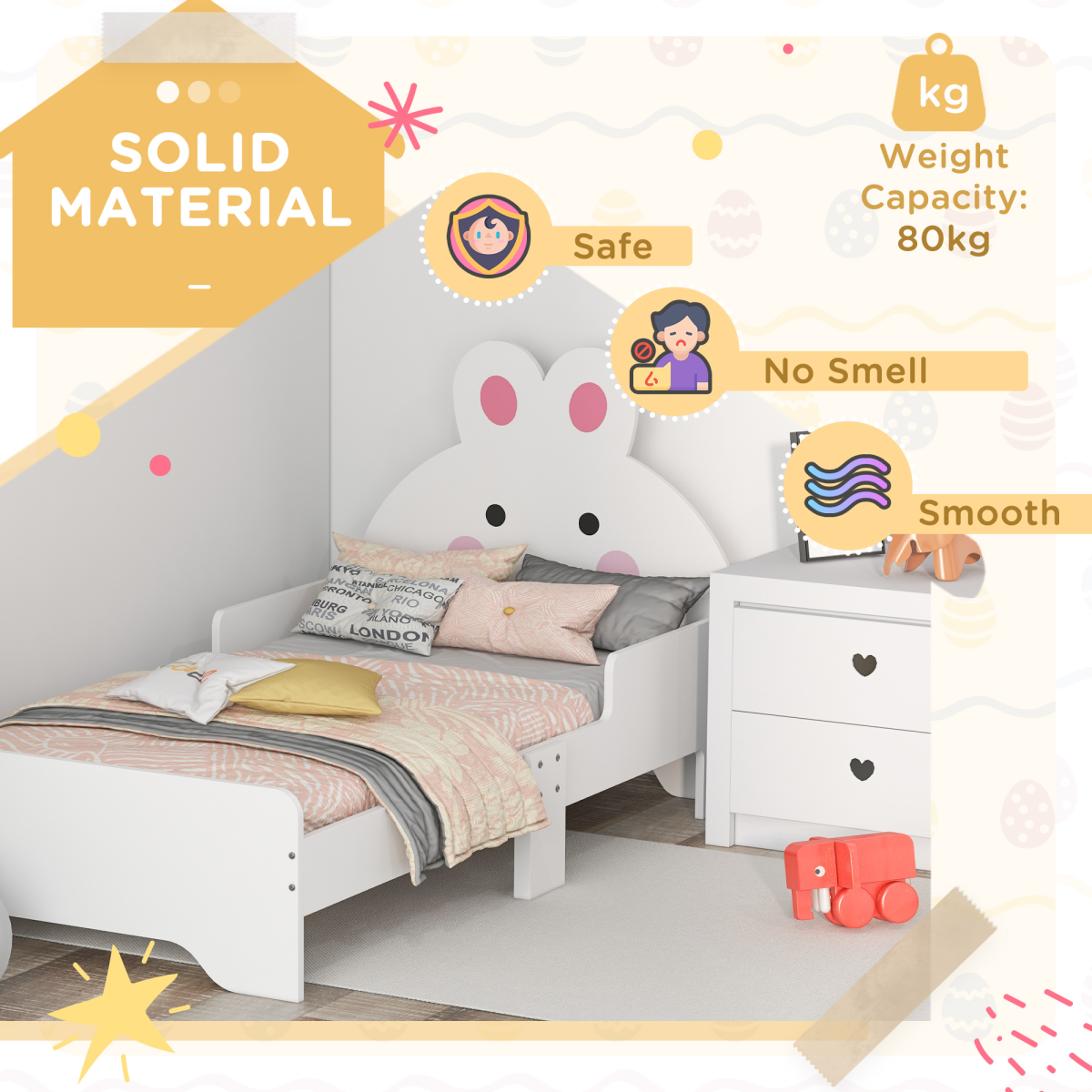 Kids Bunny Bed Frame with Side Panels – White & Pink (Ages 3–6)