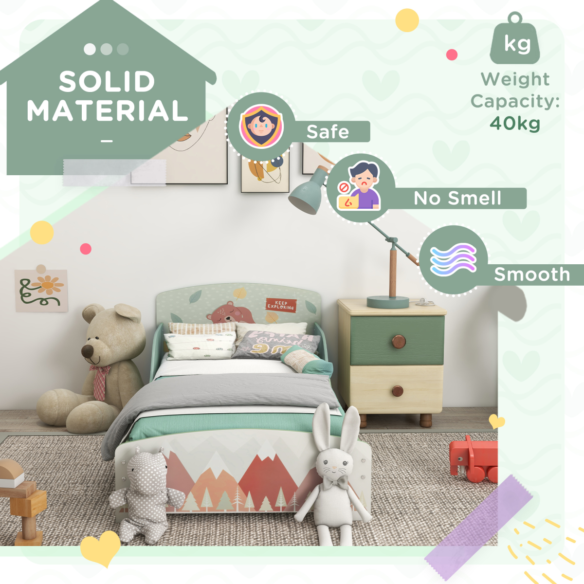 Kids Animal Bed Frame with Side Panels – Green (Ages 3–6)