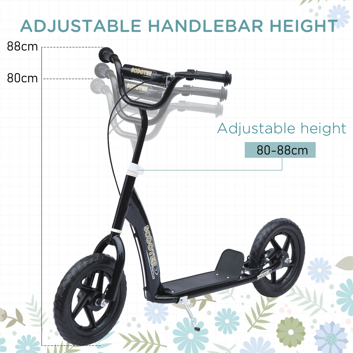 Push Scooter Teen Kids Stunt Bike Ride On with 12" EVA Tyres, Black