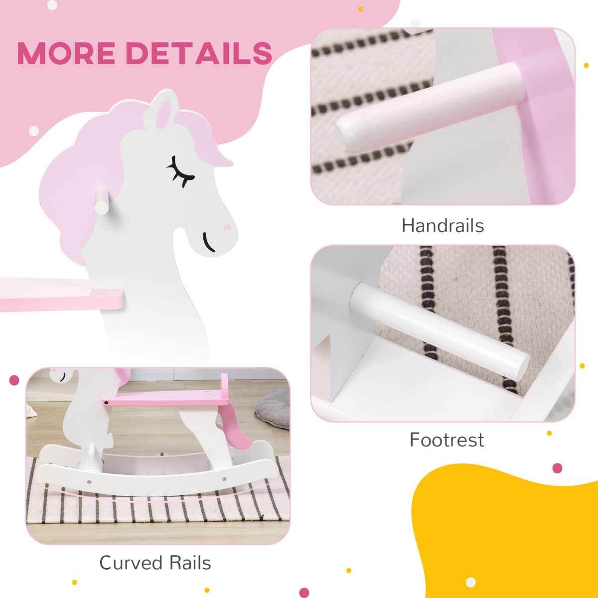Adorable Pink Kids' Wooden Rocking Horse with Handlebar & Pedals - Safe Fun!