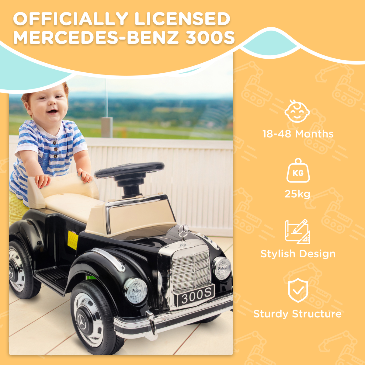 Mercedes-Benz 300S Licensed Kids’ Foot-to-Floor Ride-On – Black