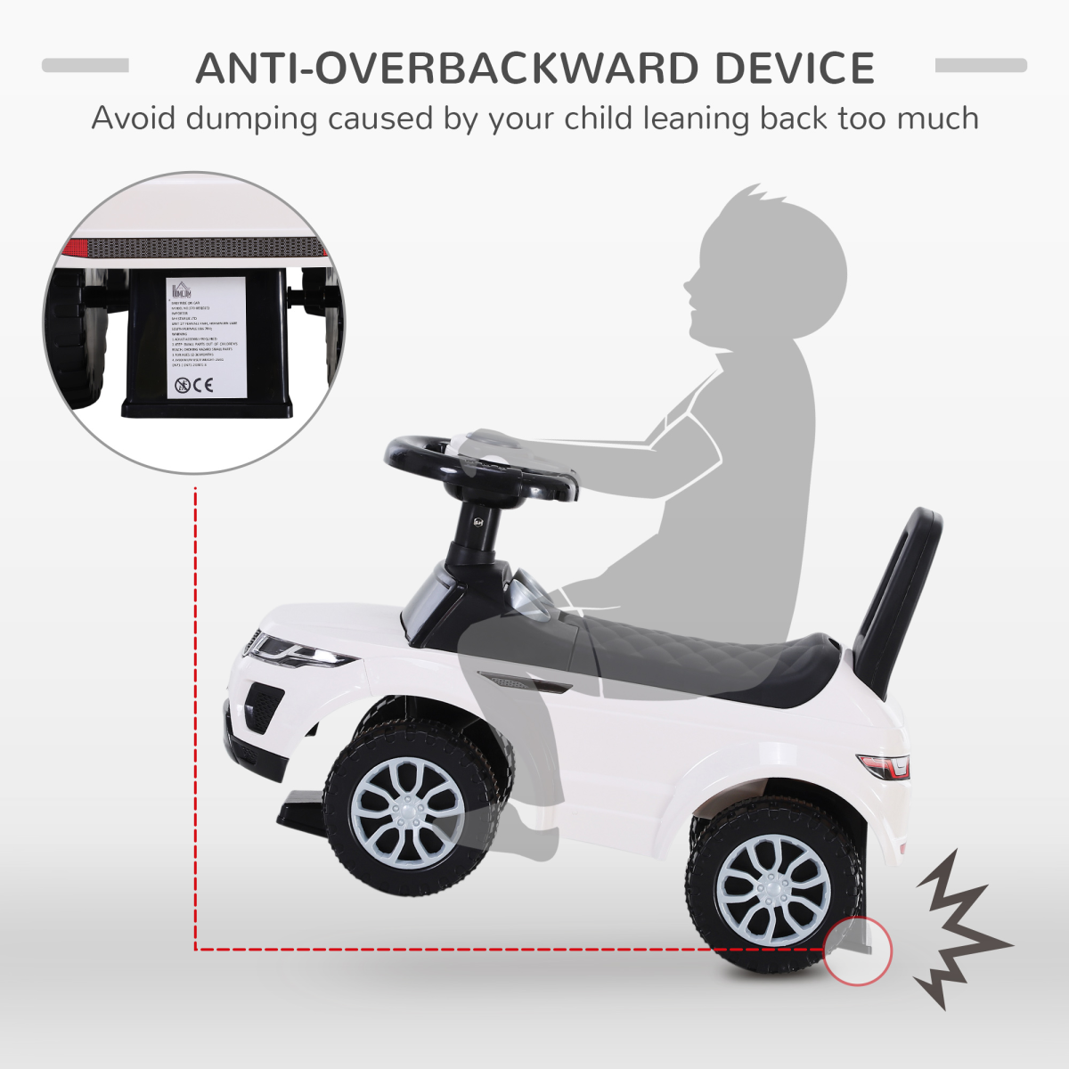 3-in-1 Toddler Ride-On Car with Steering & Horn – White