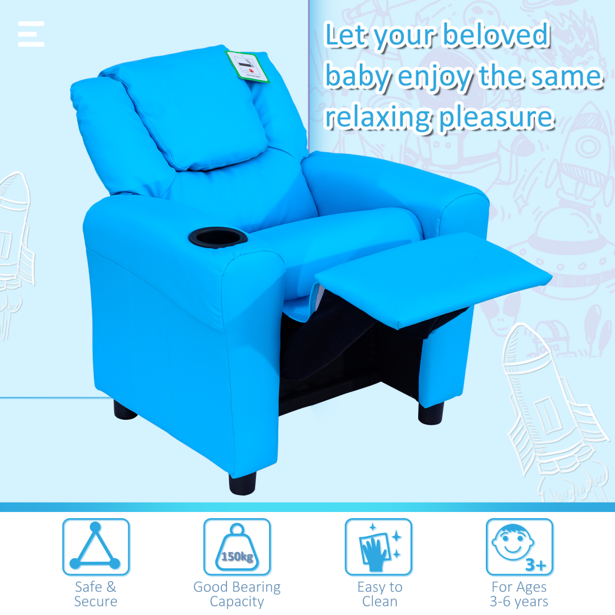 Kids’ Reclining Armchair with Footrest – PU Leather