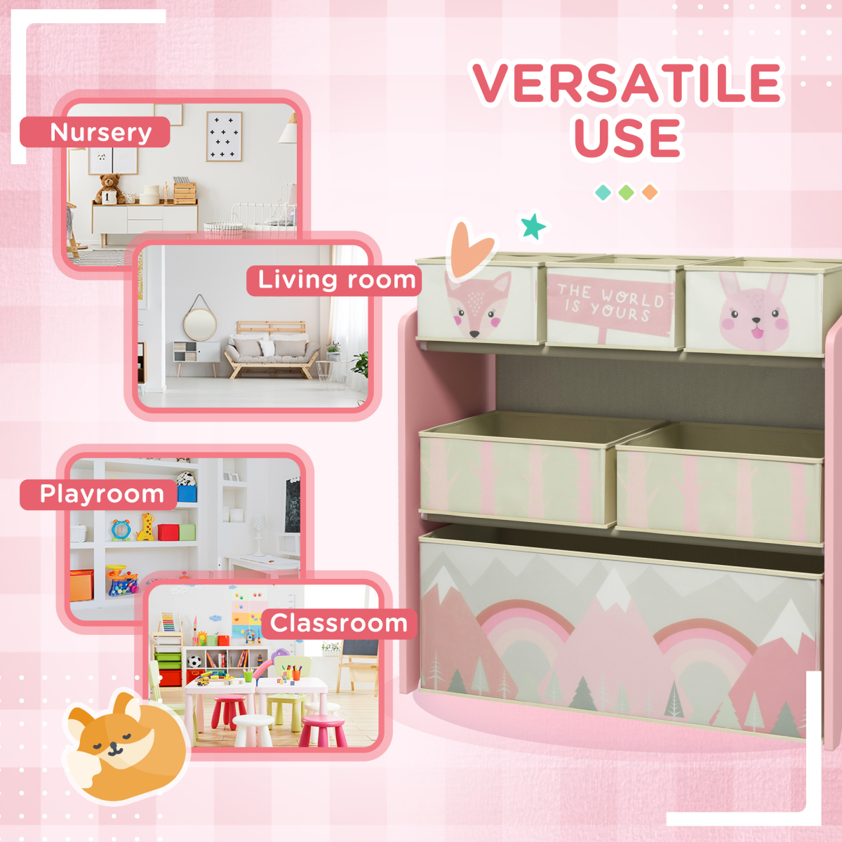 Kids Toy Storage Organiser with 6 Removable Boxes – Pink