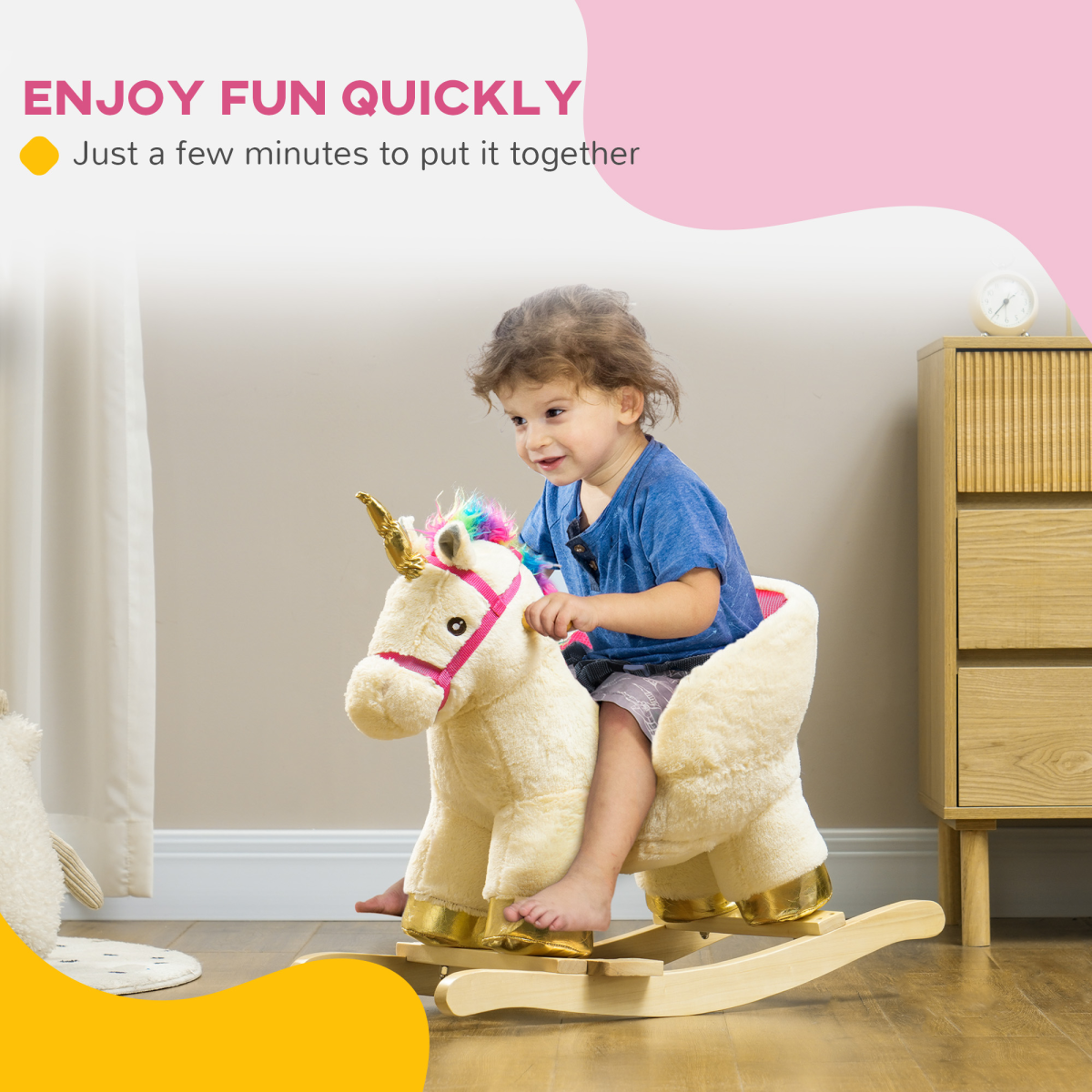 Plush Unicorn Rocking Horse with Sound – Cream White (18–36 Months)