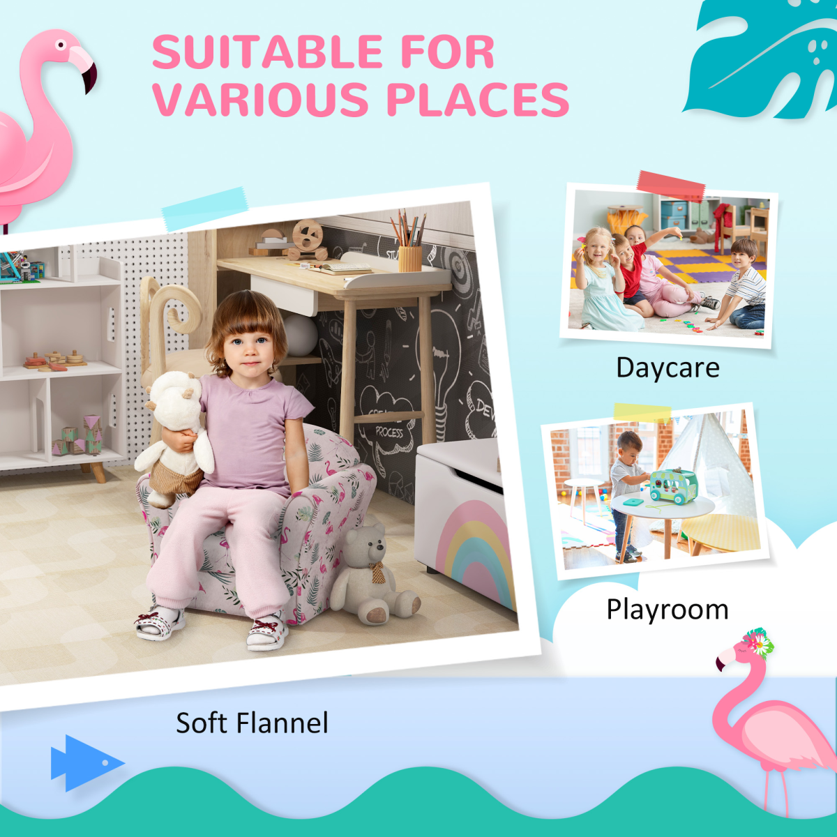 Kids Flamingo Armchair – Pink Toddler Sofa Chair (Ages 18–36 Months)