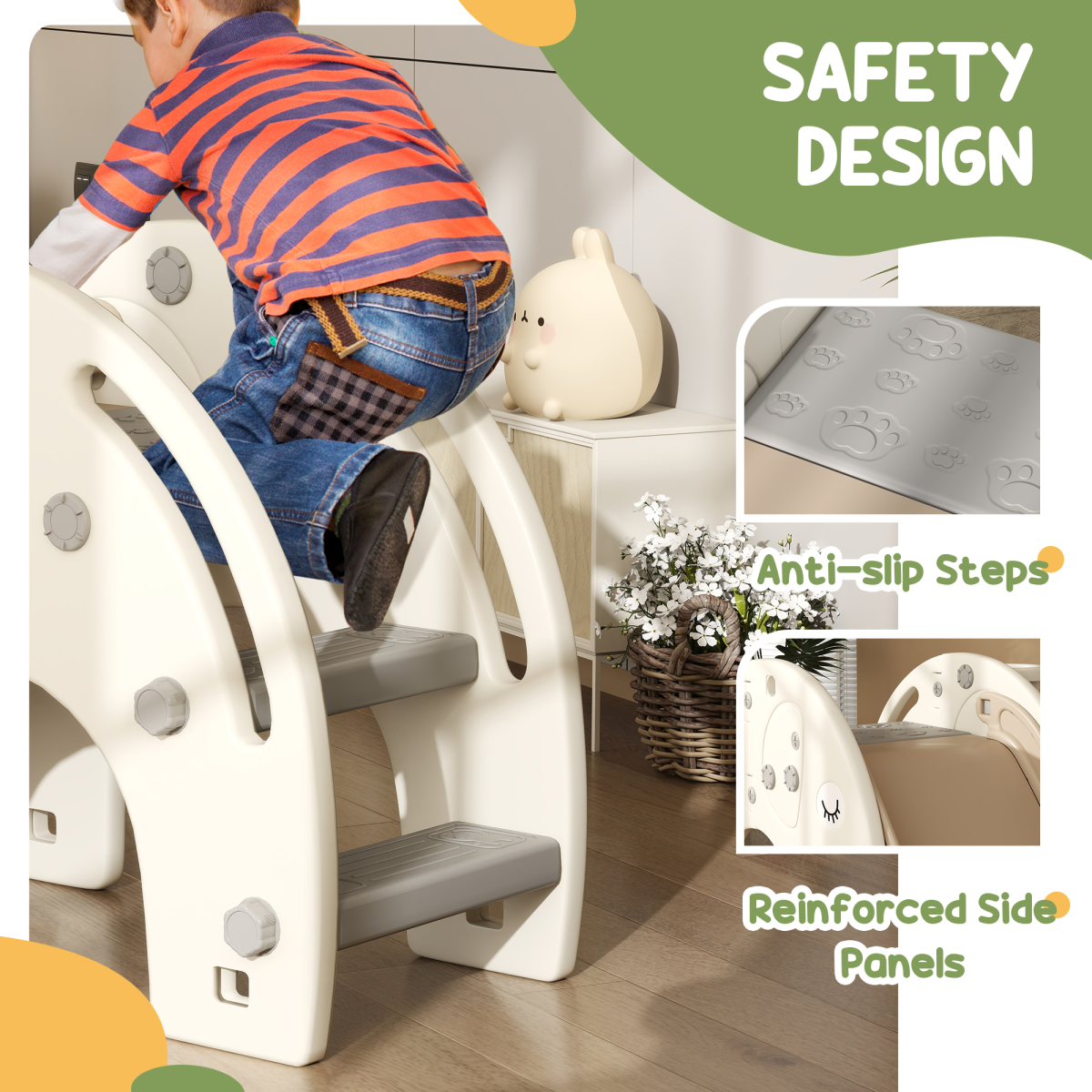 AIYAPLAY 3 in 1 Kids Slide for 1-3 Years, Elephant-Themed Indoor Slide