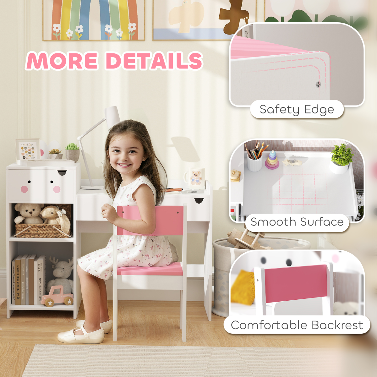 š° Kids Table & Chair Set with Rabbit Design ā White