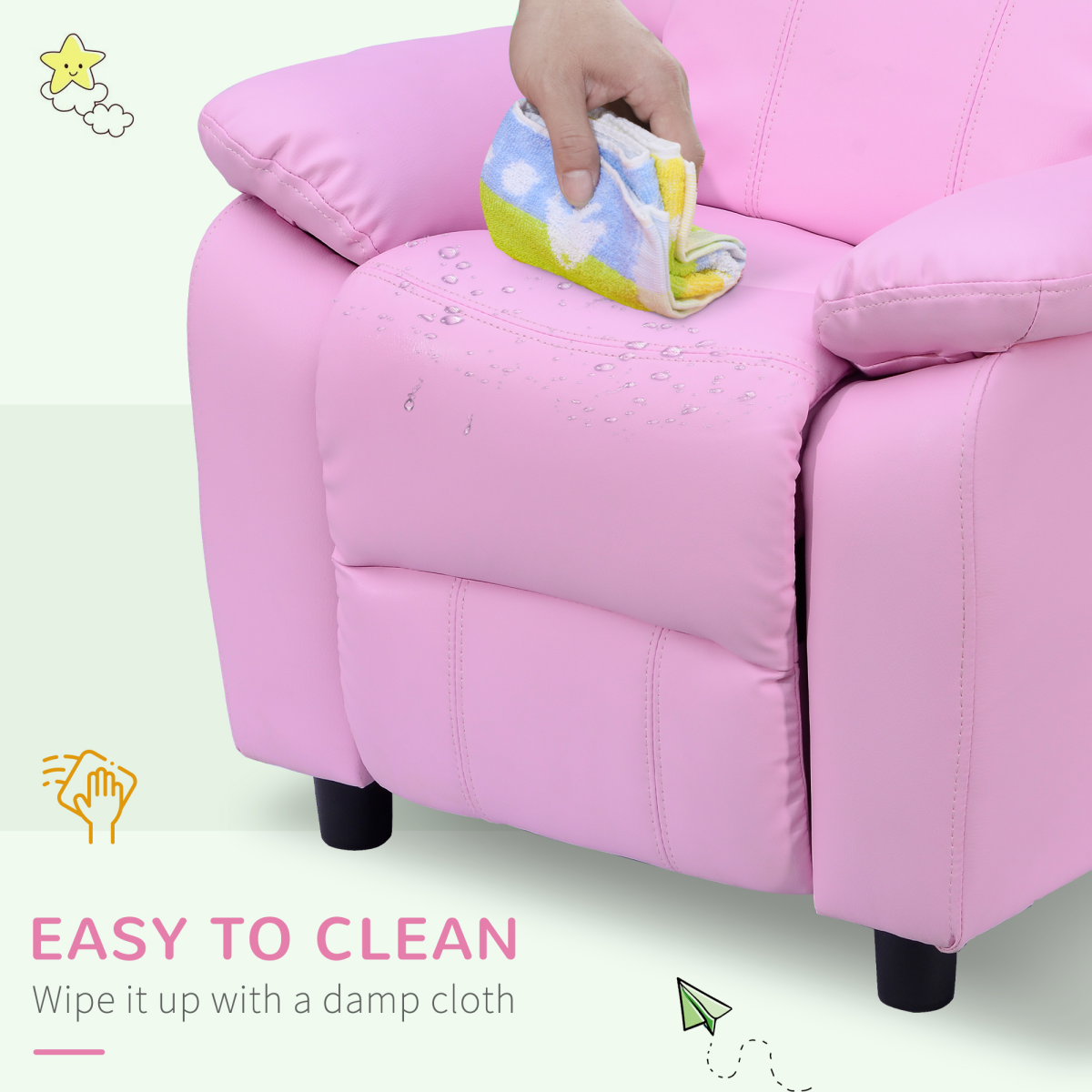 Kids’ Reclining Armchair with Storage – PU Leather