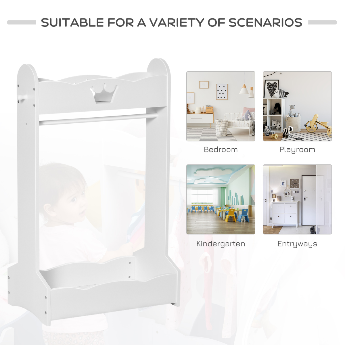 Kids Wood Clothes Rack with Storage Shelves Hall Tree for 3-8 Years