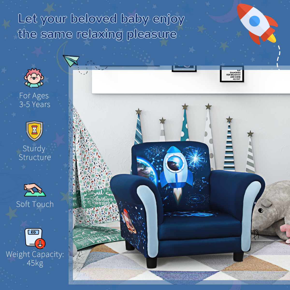 HOMCOM Kids Mini Sofa Chair with Armrest – Blue (Ages 3-6)