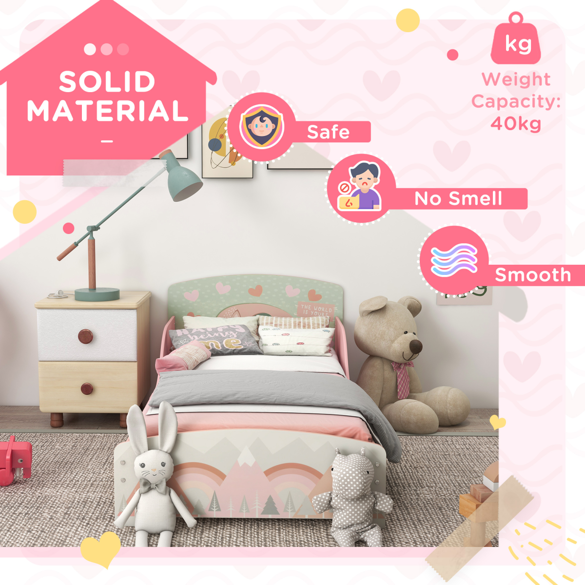 Kids Animal Bed Frame with Side Panels – Pink (Ages 3–6)