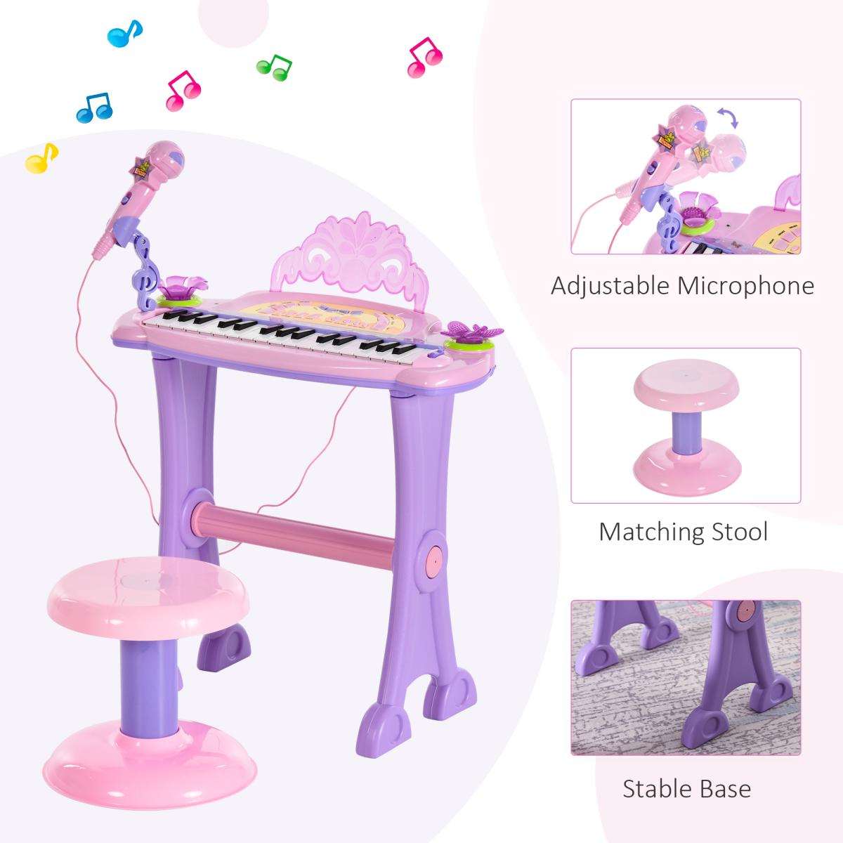 Kids 32-Key Electronic Organ with Microphone & Stool – Ages 3–6