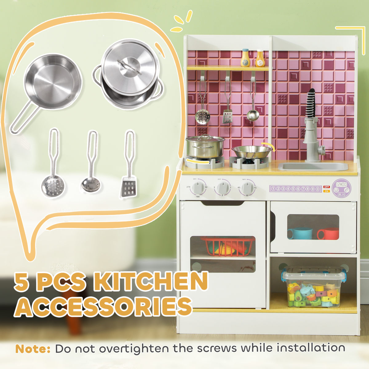 Kids Wooden Kitchen Playset with Lights, Sounds & Accessories ā White.