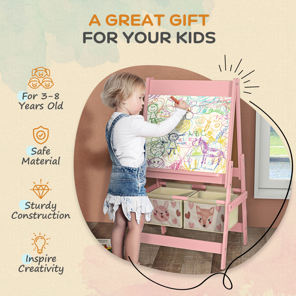AIYAPLAY 3-in-1 Kids Art Easel β Pink Animal Design