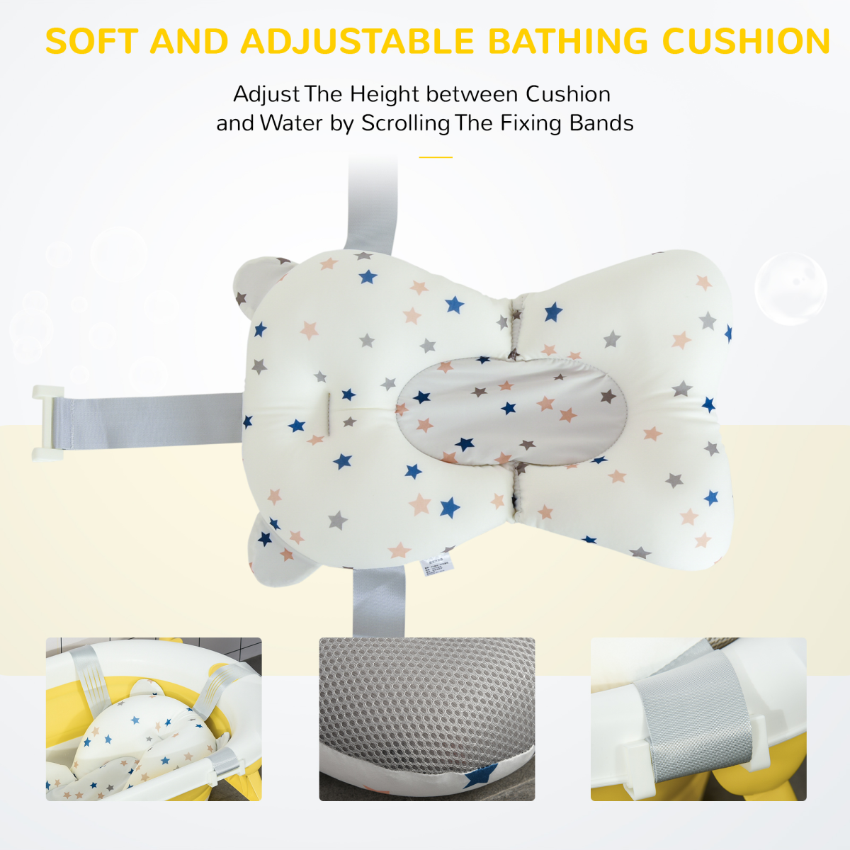 Foldable Baby Bath Tub with Temperature-Sensitive Plug & Adjustable Cushion