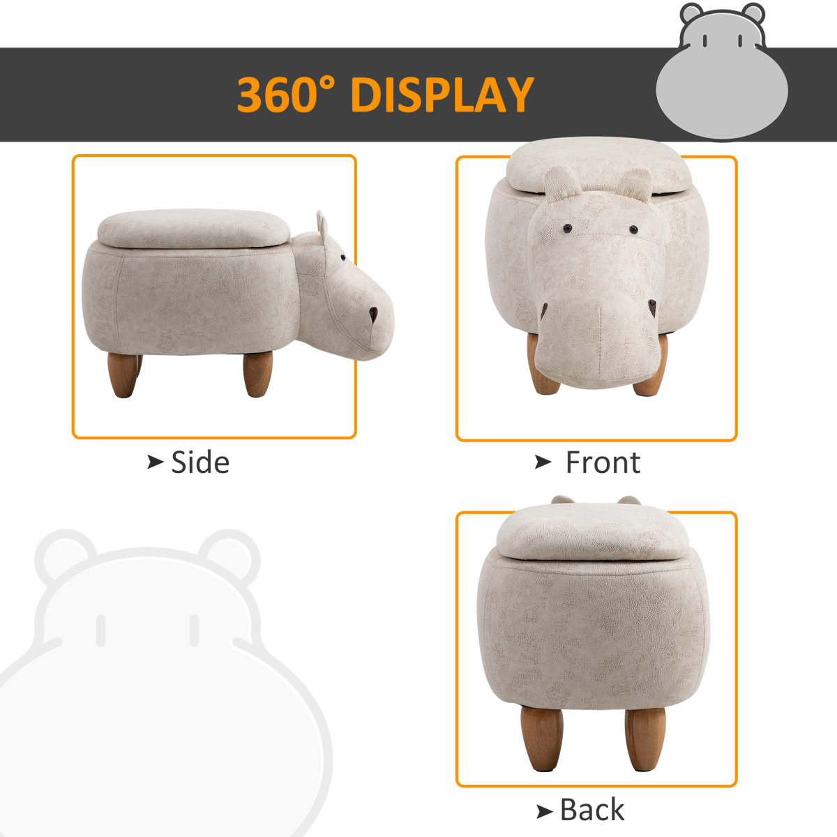 Kids Hippo Storage Ottoman ā Cream White HOMCOM