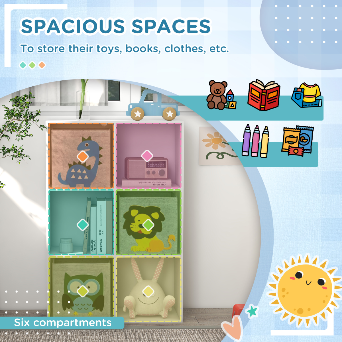 Kids Toy Organiser with 3 Drawers & 6 Cubes – White/Grey (Ages 3+)