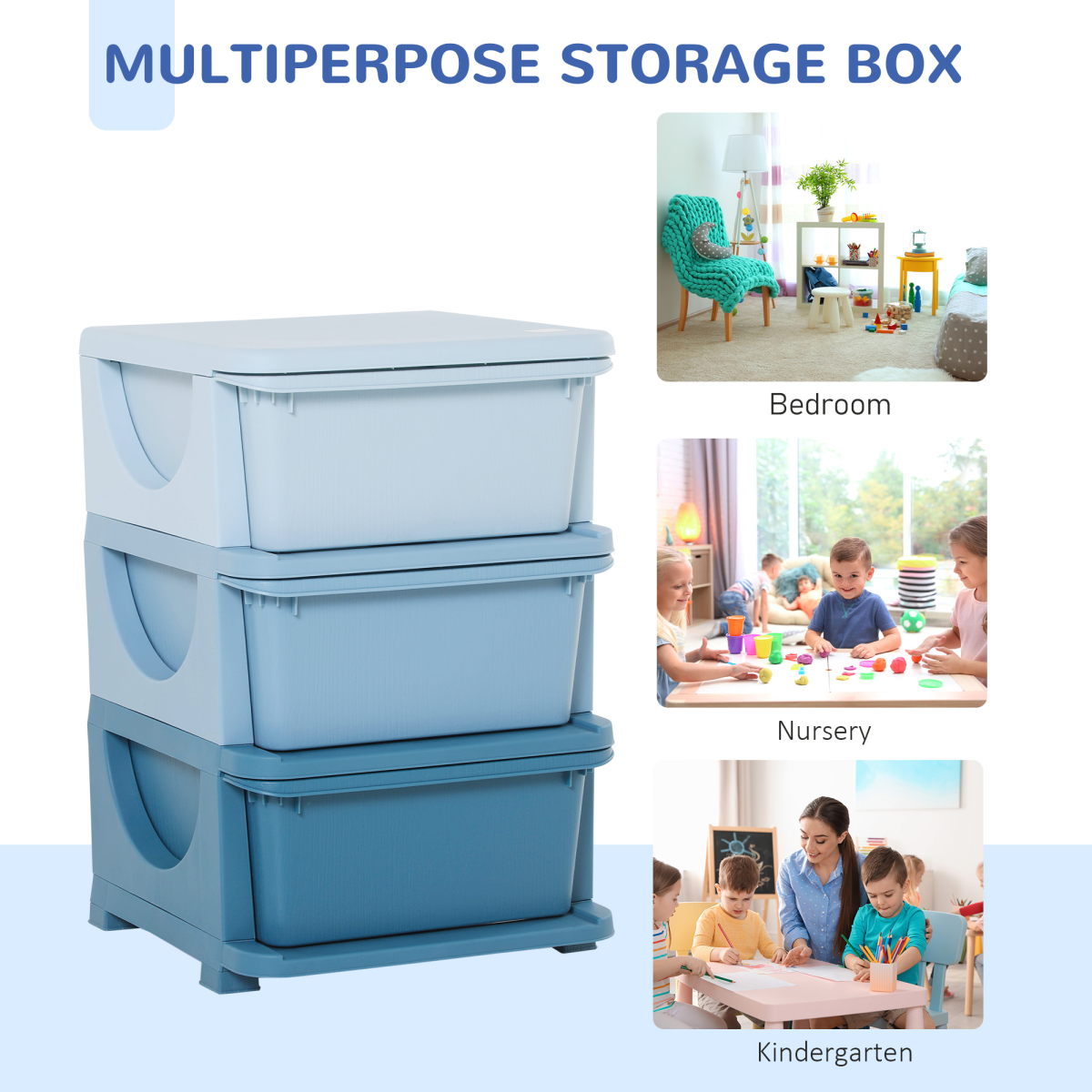 Kids 3-Drawer Plastic Storage Unit – Compact Toy & Clothes Organiser