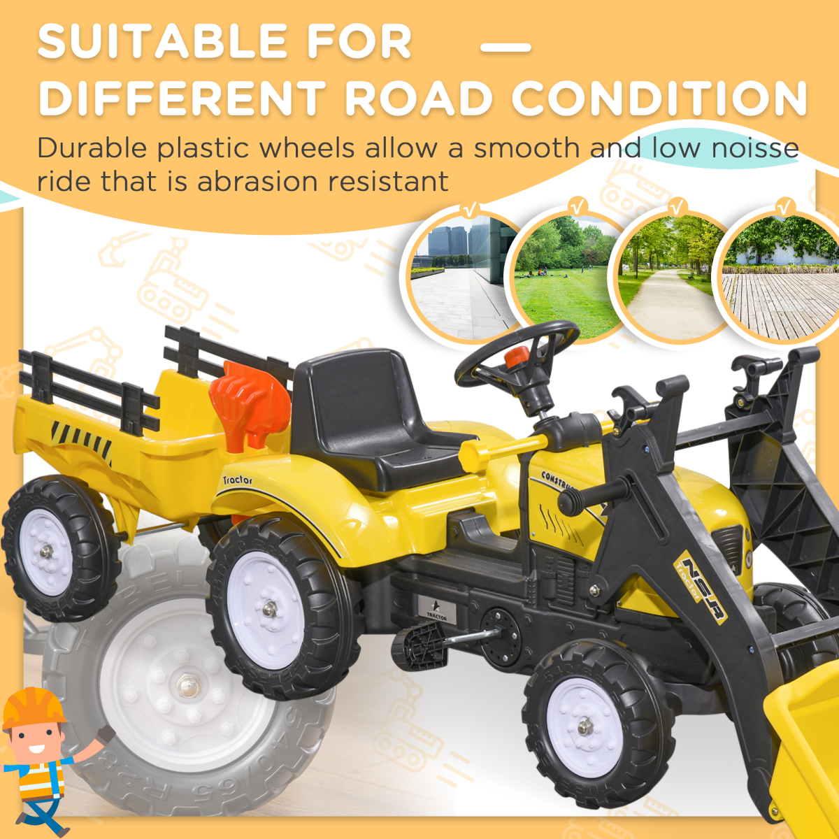 HOMCOM Pedal Go Kart Ride on Excavator Wheels Tyres Kids Children -Yellow