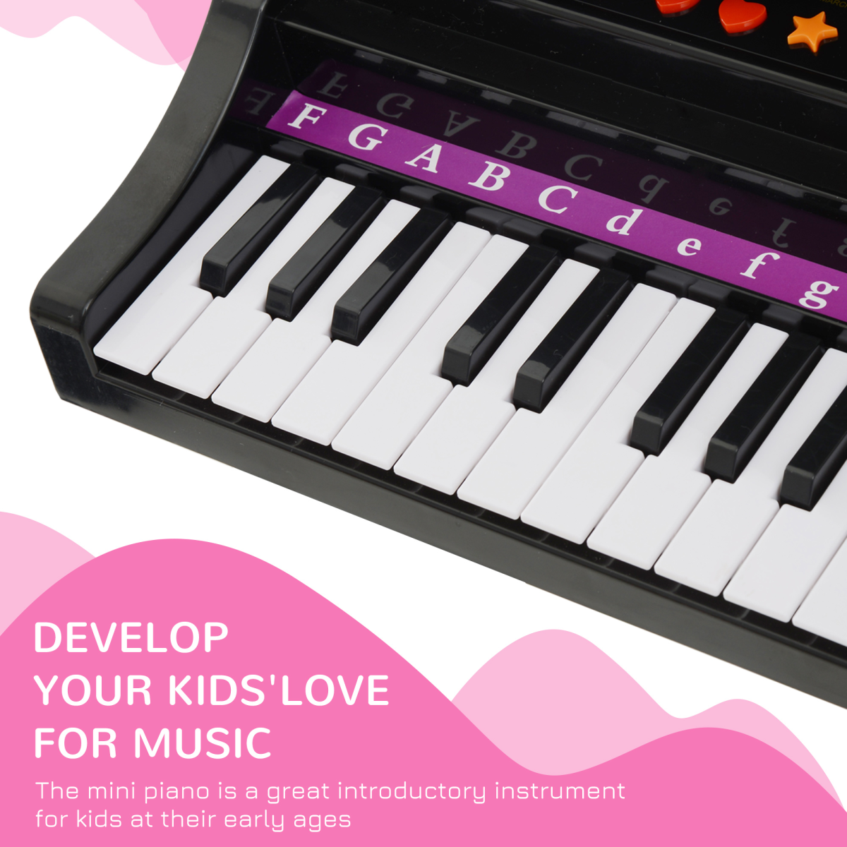 Kids 37-Key Electronic Piano Keyboard with Microphone & Stool – Black