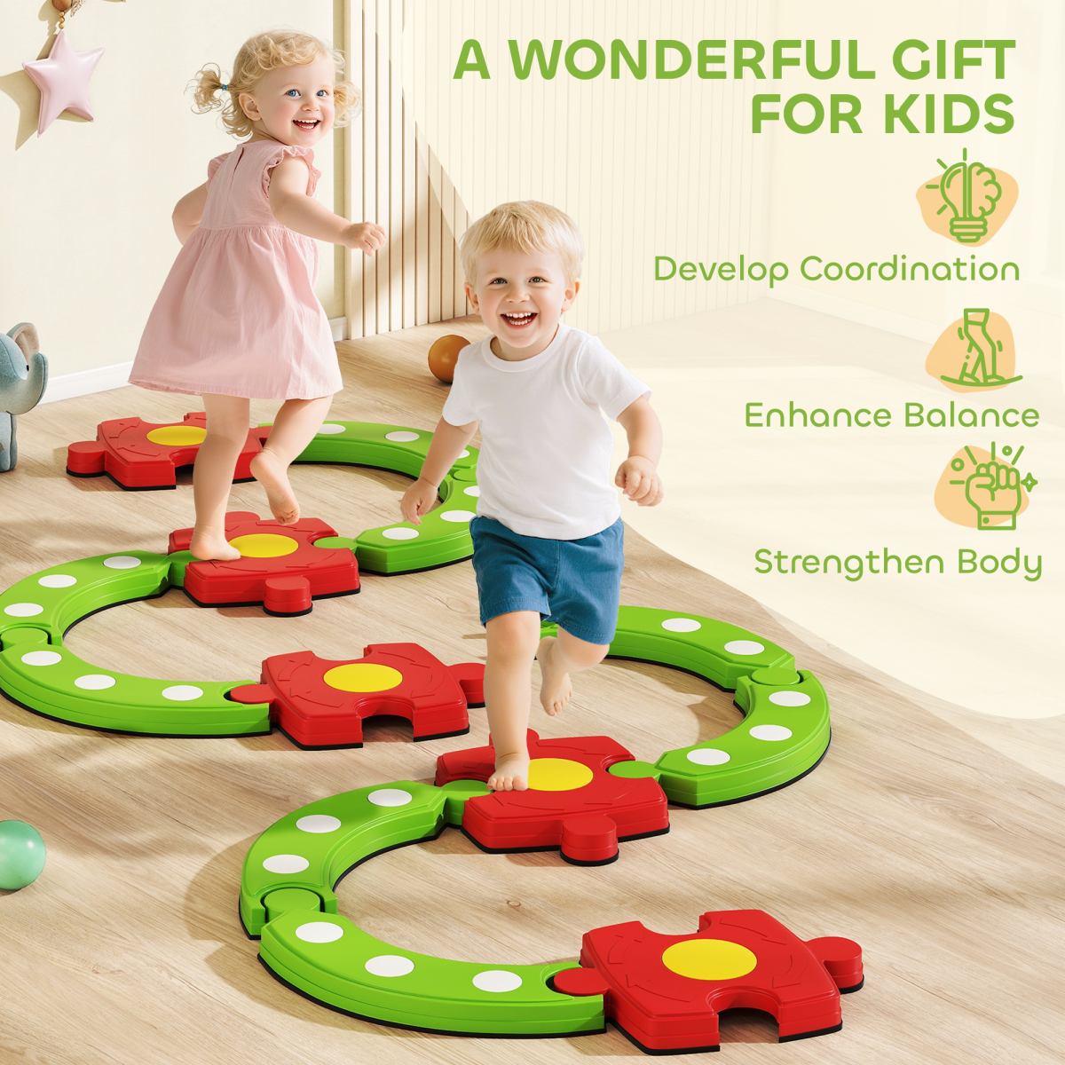 Kids’ Modular Balance Beam Set – Green & Red