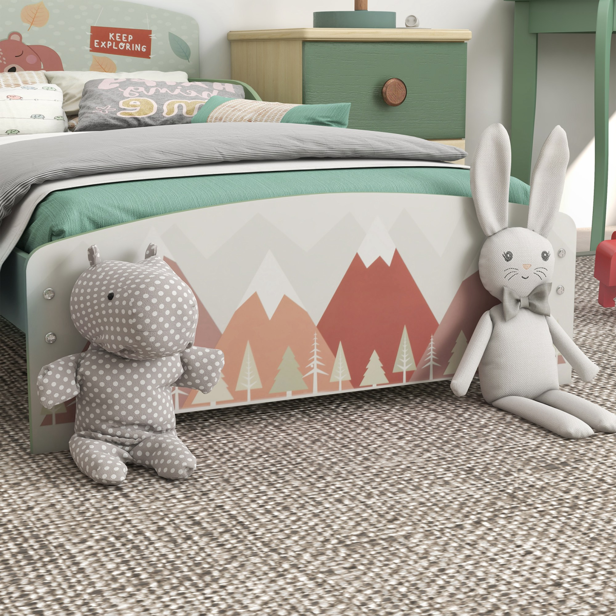 Kids Animal Bed Frame with Side Panels – Green (Ages 3–6)