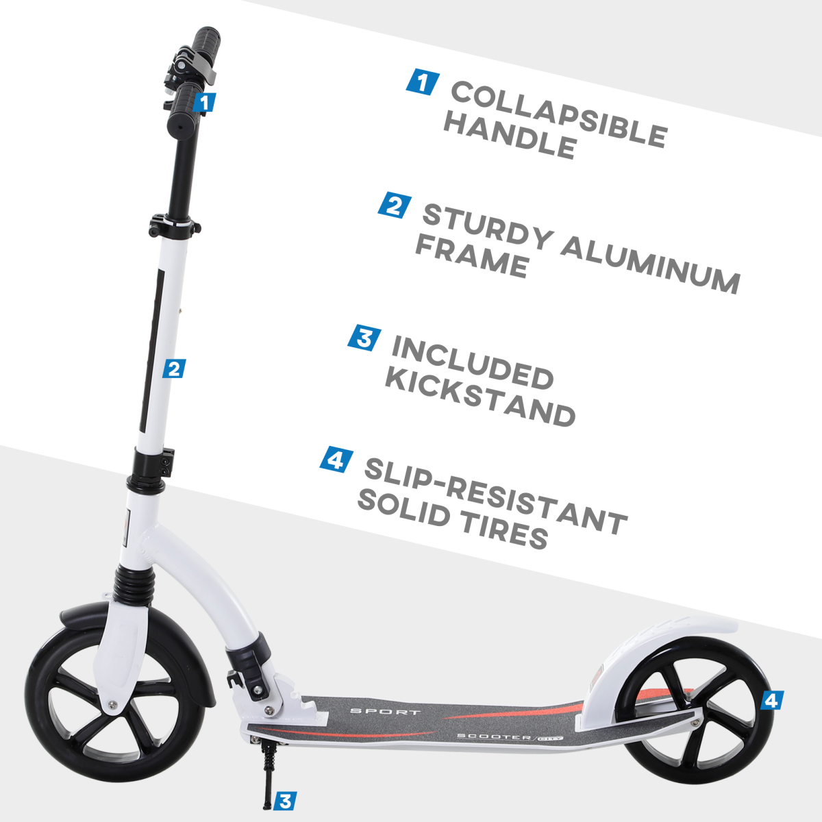 Teens Adult Kick Scooter Foldable Adjust Aluminum For Age 14 White
