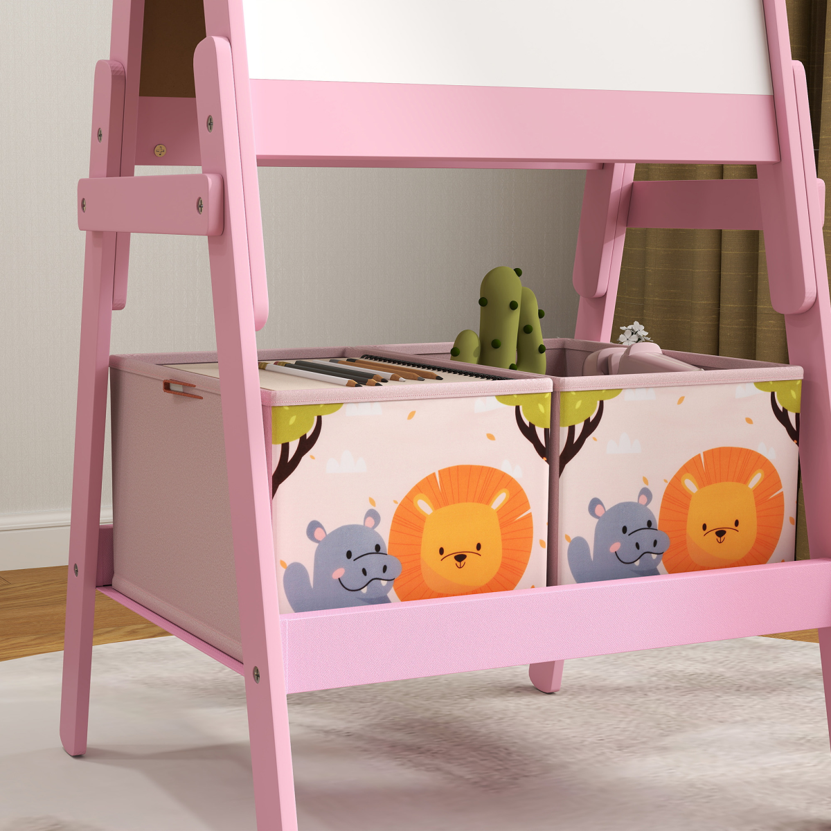 AIYAPLAY 2-in-1 Kids Art Easel โ Pink,Whiteboard, Chalkboard, Storage Boxes