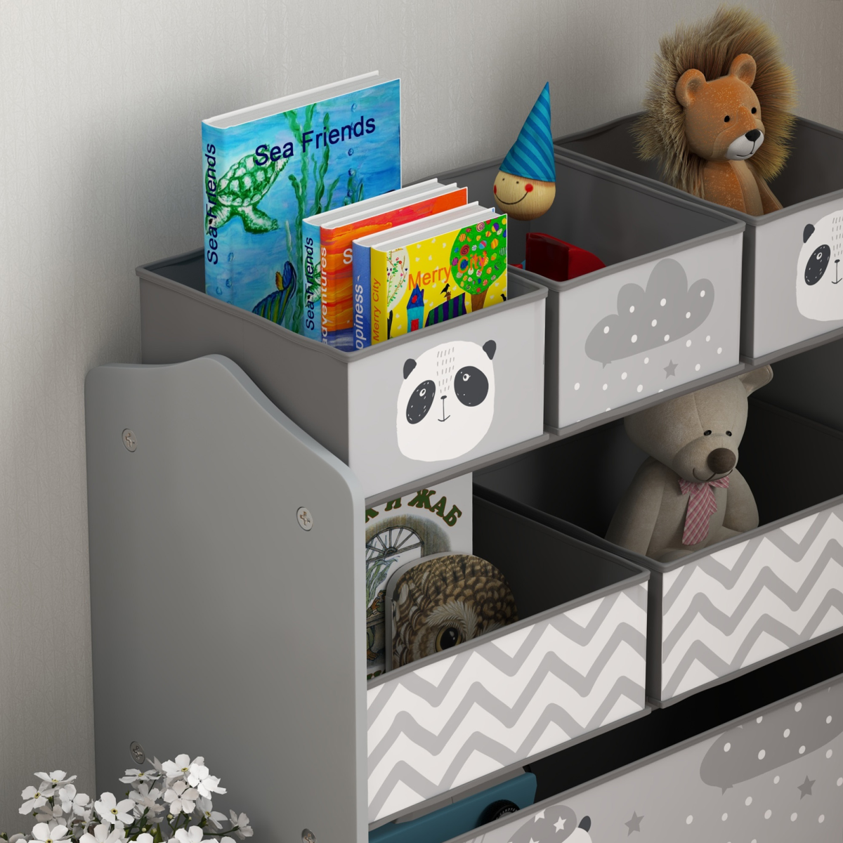 Kids Toy Storage Unit with 6 Removable Bins – Grey (Ages 3–8)