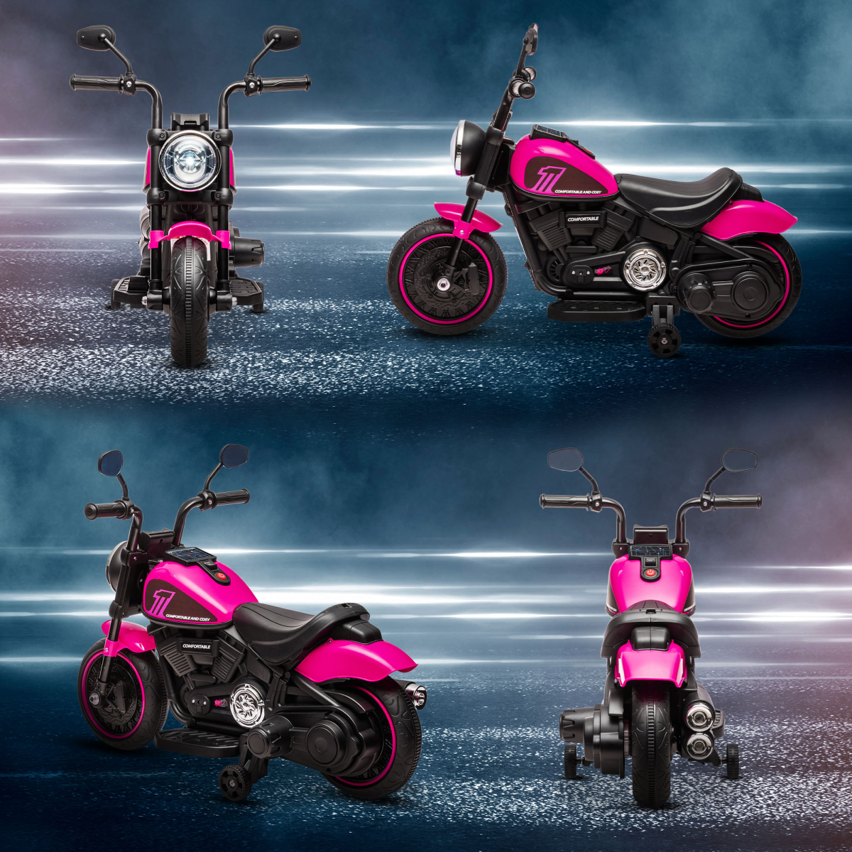 Kids Electric Ride-On Bike – Pink & Black (6V)