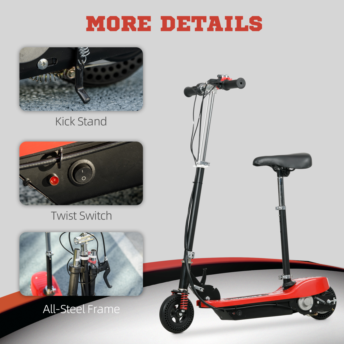 Folding Electric Scooter with Warning Bell, for Ages 4-14 Years, Red