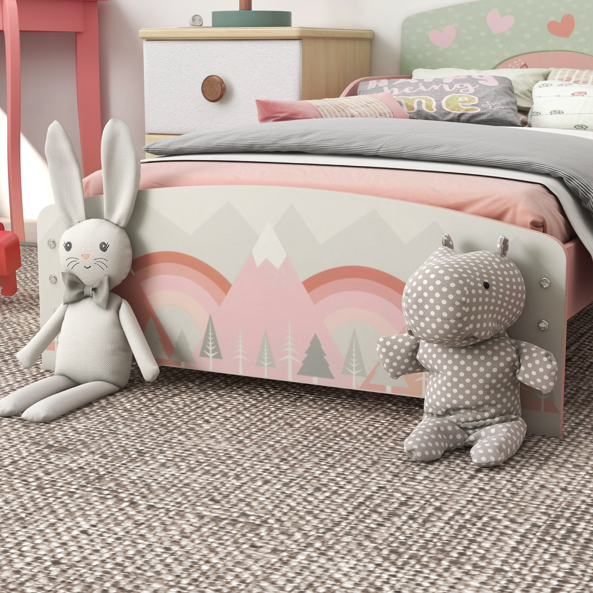 Kids Animal Bed Frame with Side Panels – Pink (Ages 3–6)