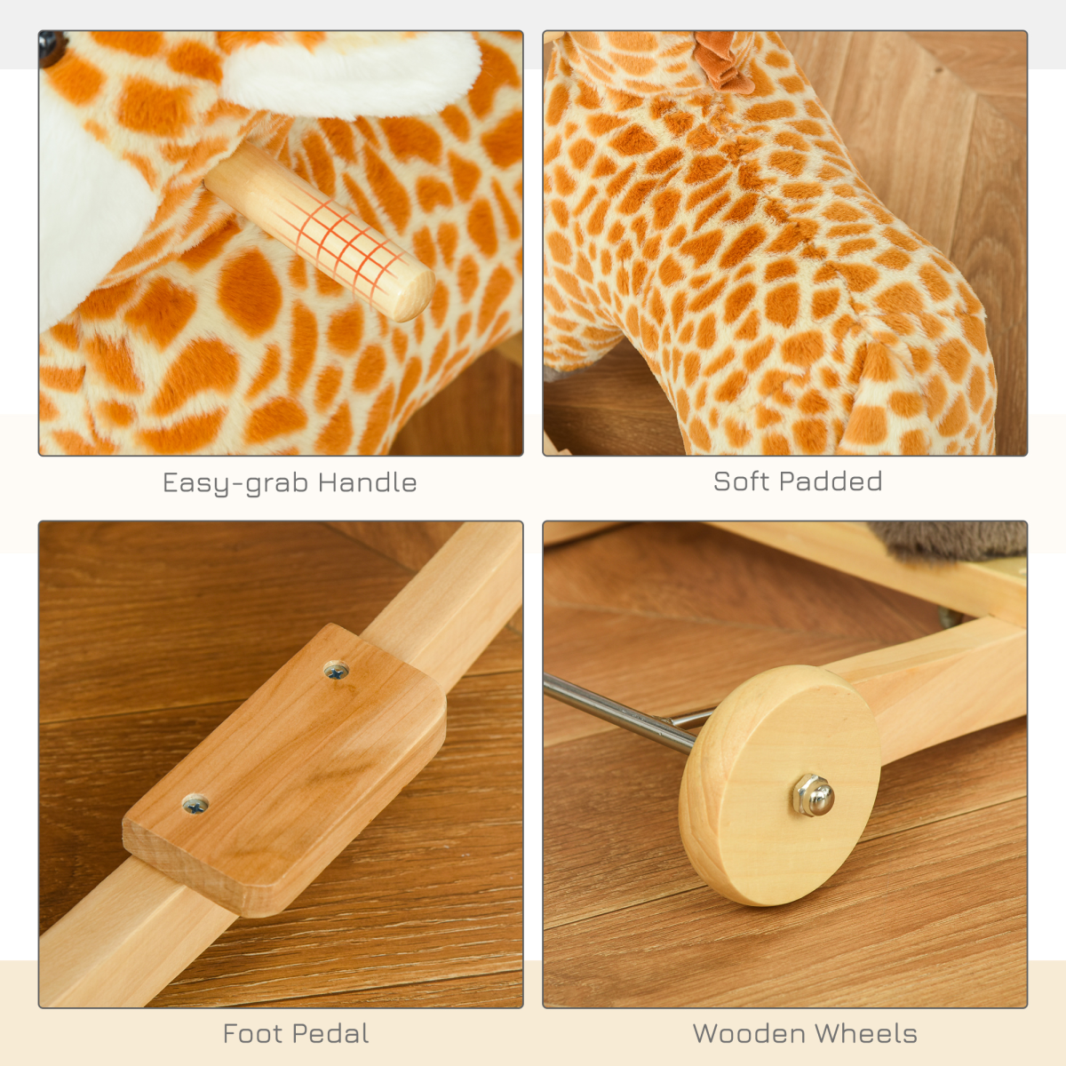Kids 2-in-1 Giraffe Rocking Horse with Wheels & Sound – Wooden Frame Plush Ride-On Toy