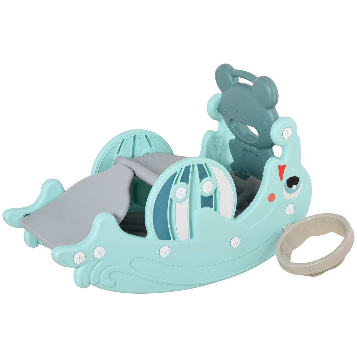 3-in-1 Kids Rocking Horse, Slide & Basketball Hoop – Frog & Dolphin Design