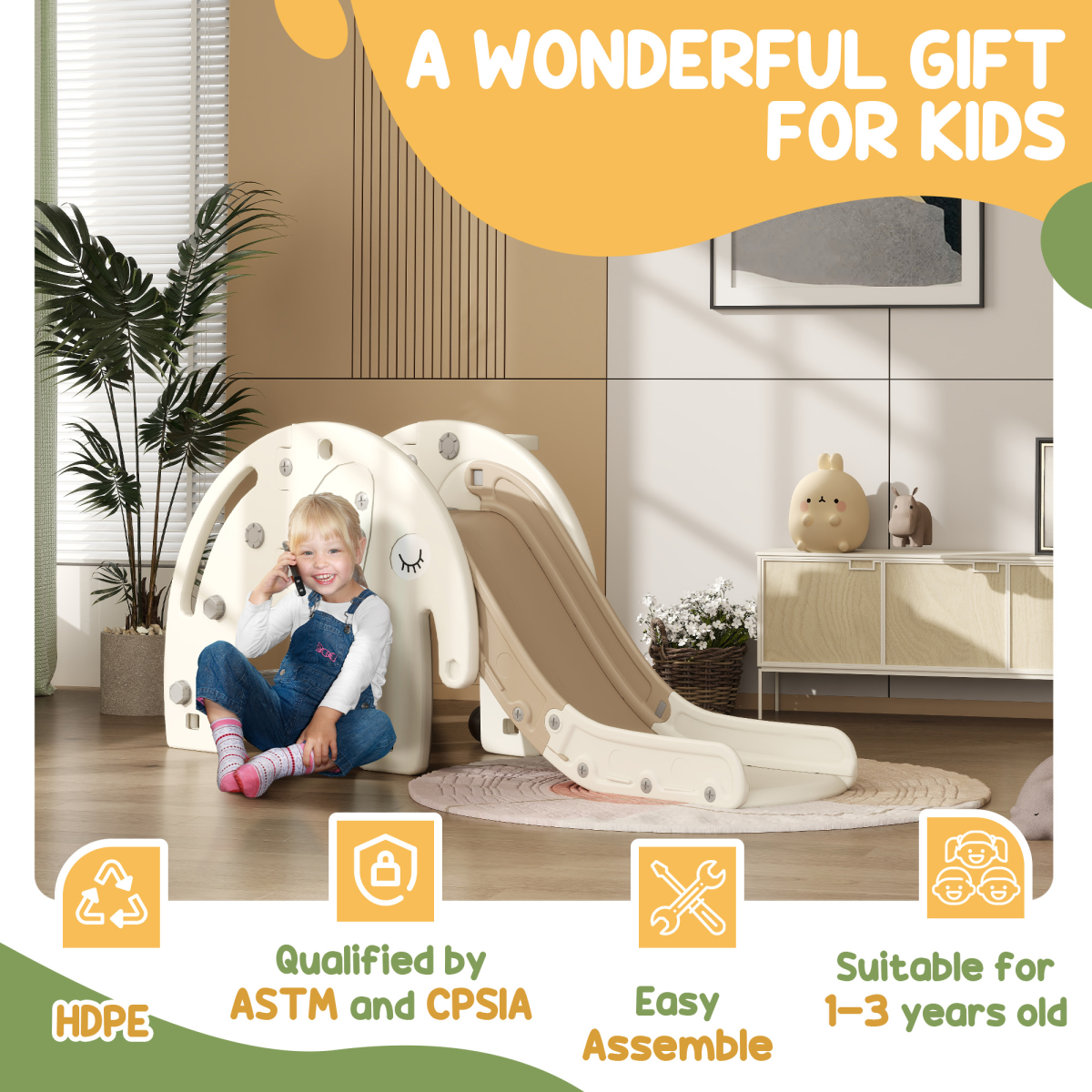 AIYAPLAY 3 in 1 Kids Slide for 1-3 Years, Elephant-Themed Indoor Slide
