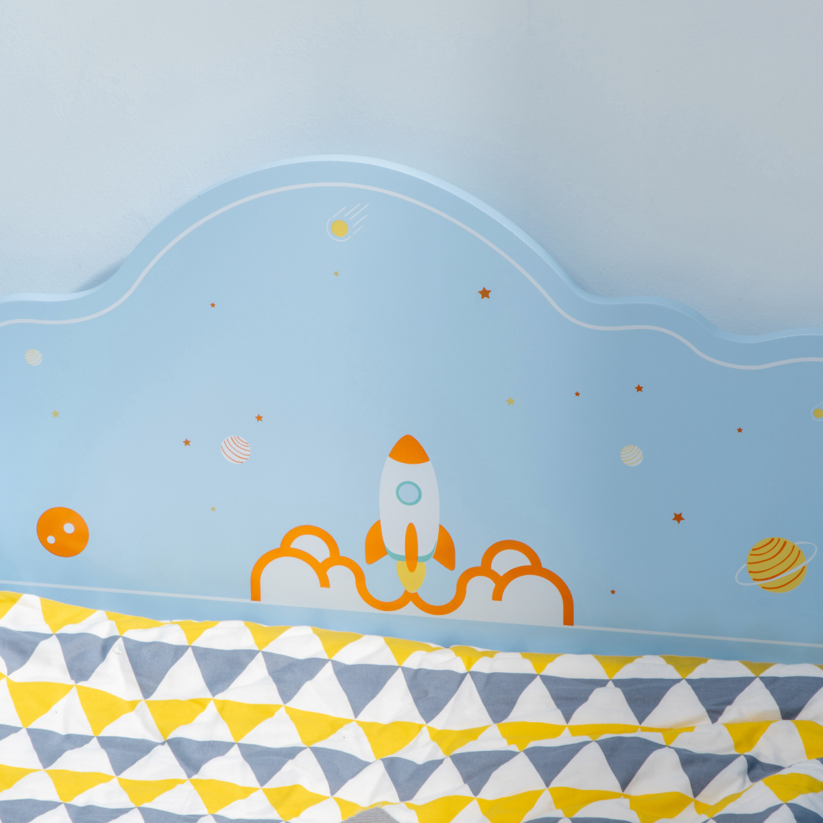 Toddler Bed with Space-Themed Design – Blue (Ages 3–6)