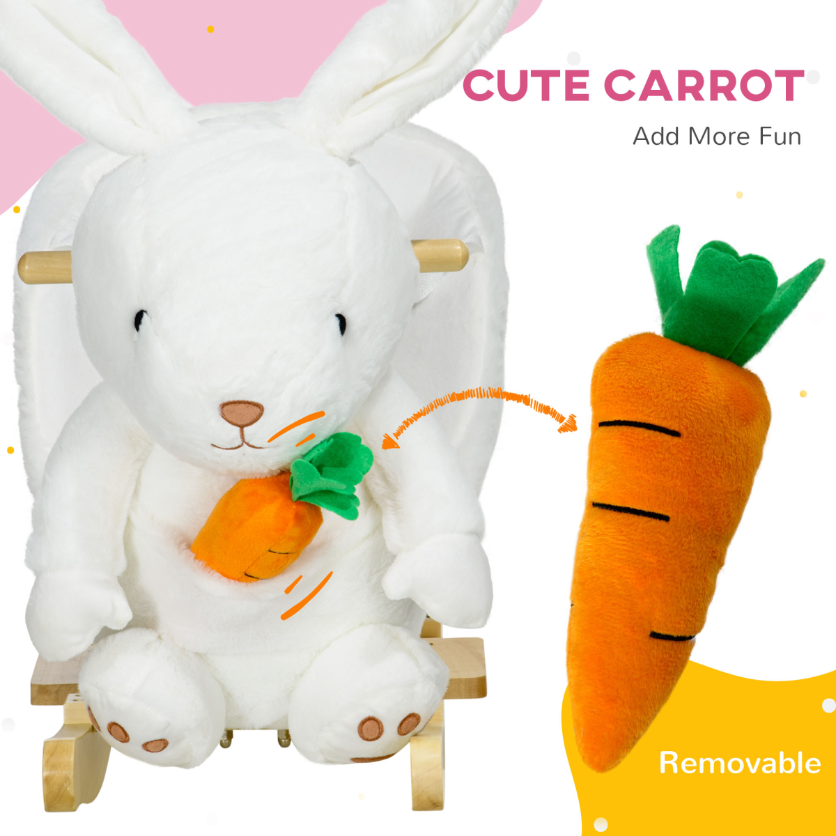 HOMCOM Rabbit Rocking Horse with Sounds, Carrot Toy & Seatbelt β Ages 18β36 Months
