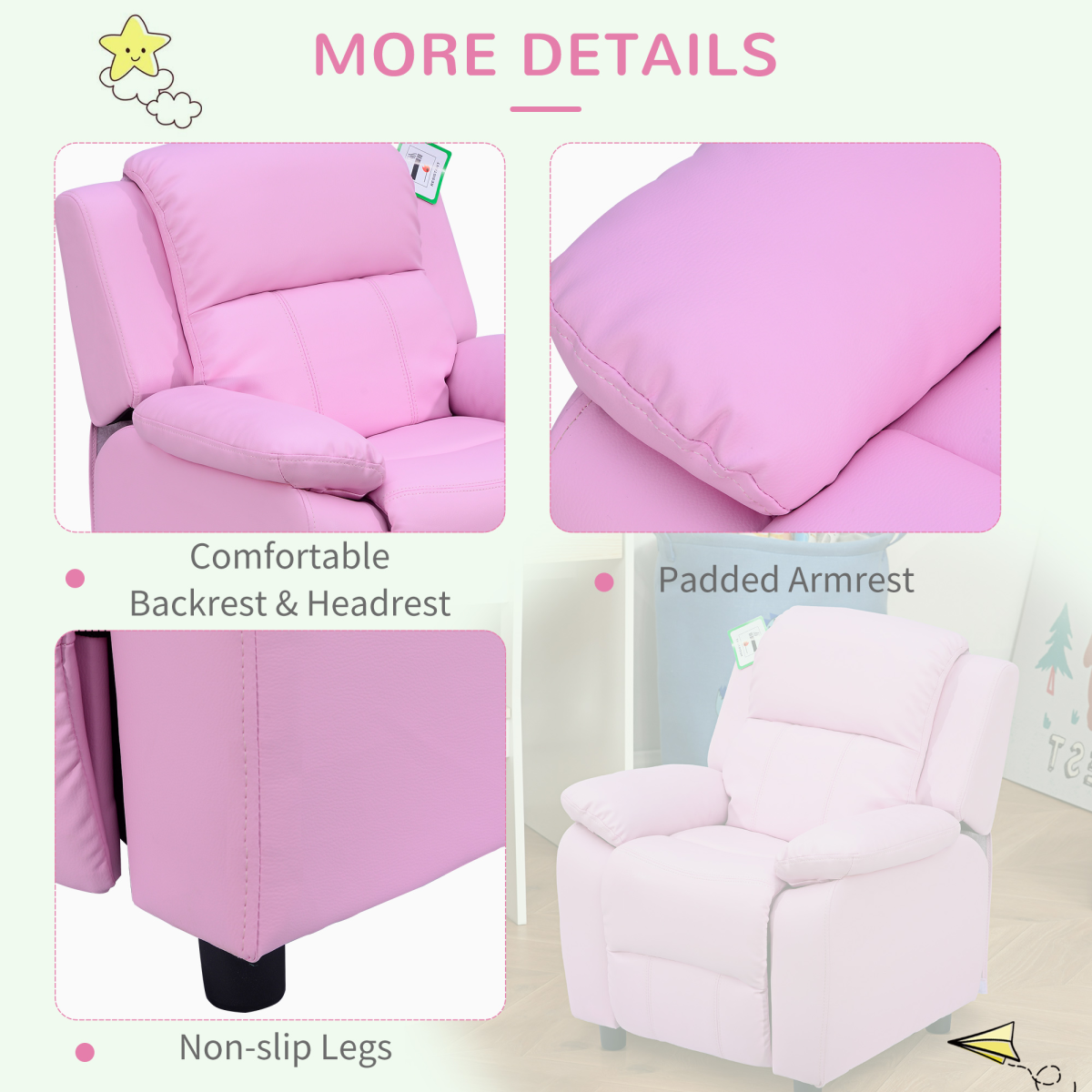 Kids’ Reclining Armchair with Storage – PU Leather